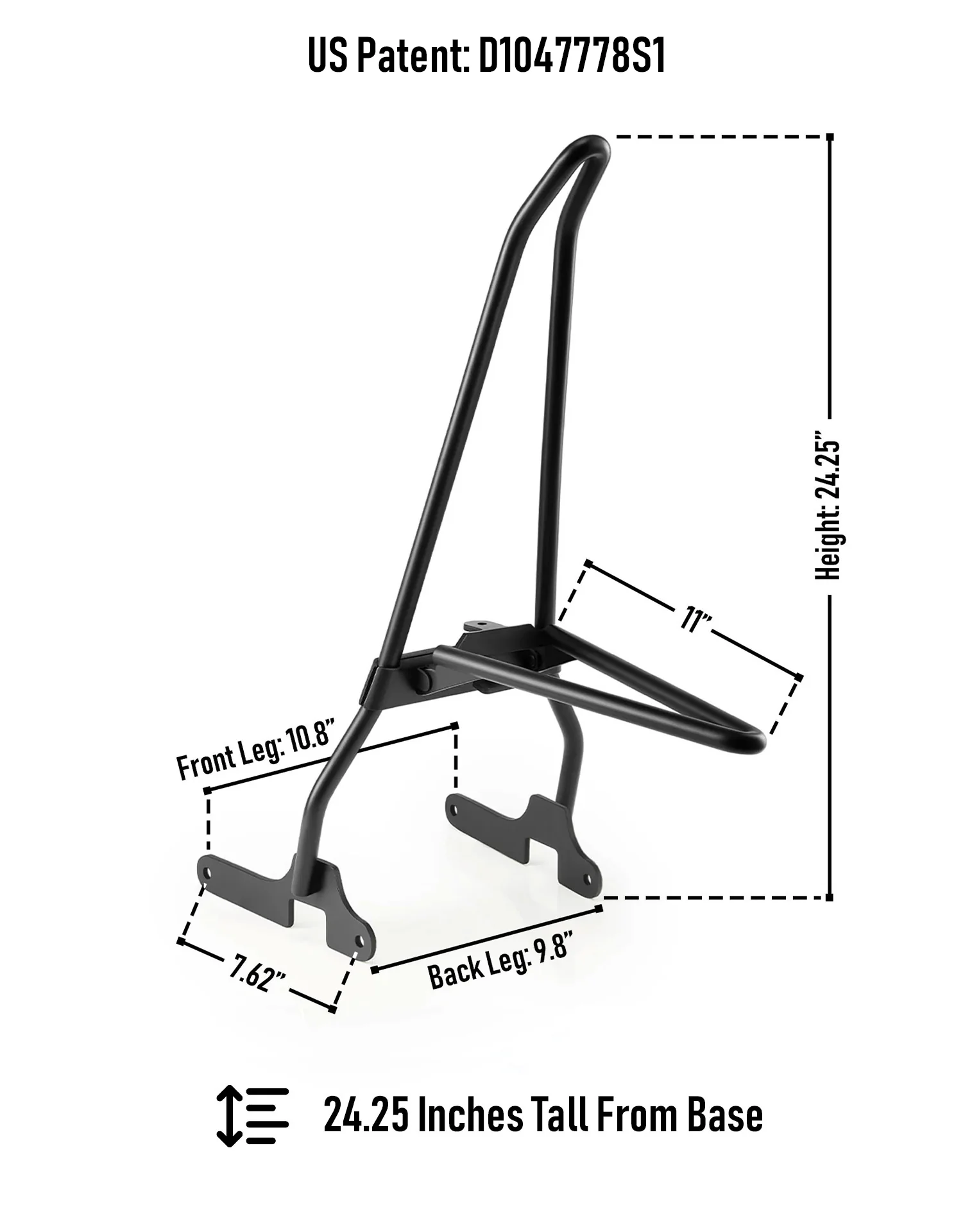 Iron Born Blade 25" Sissy Bar with Foldable Luggage Rack for Harley Sportster 883 Iron XL883N Matte Black - Image 3
